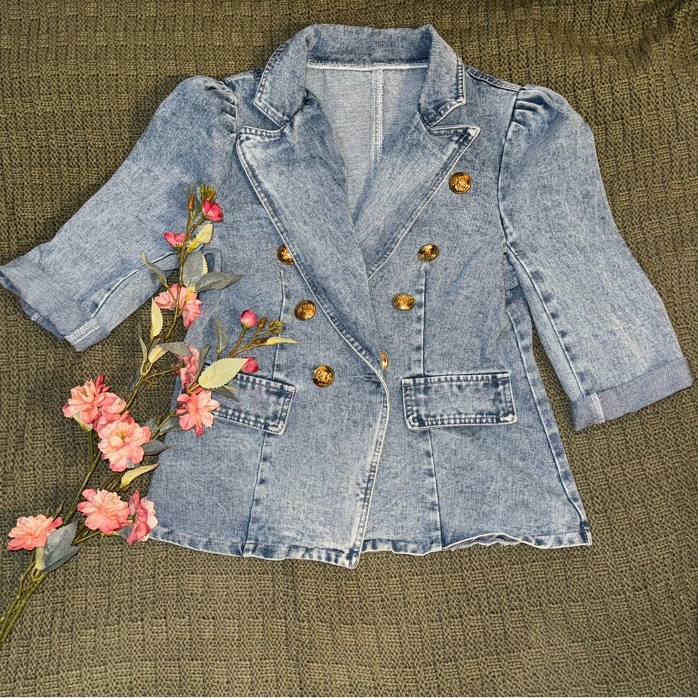 Blue and Gold Blazer-Style Denim Jacket